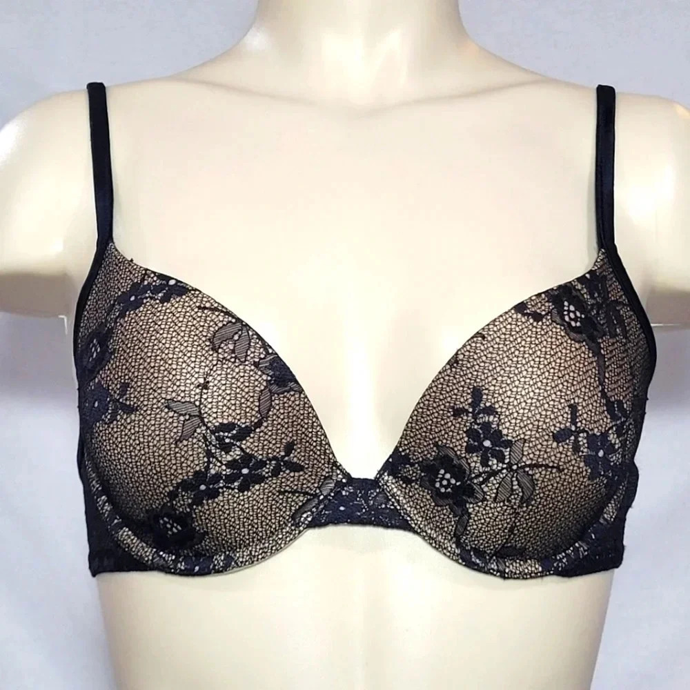 34B Maidenform 9739 Custom Lift Lace Demi Underwire Bra Black New without Tags